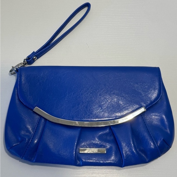 Royal Blue Kenneth Cole Reaction Envelope Style Purse Wristlet Clutch Silver - Picture 2 of 6